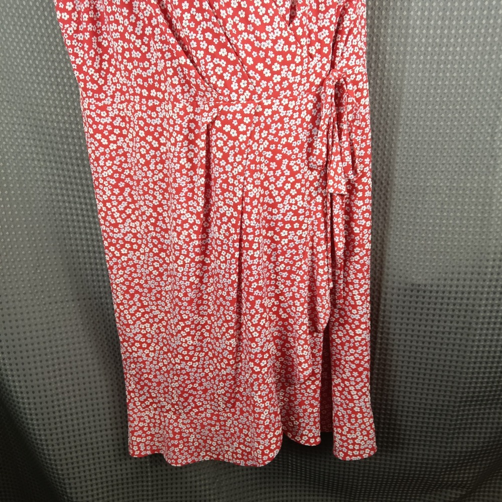 Jessica Howard Red White Floral Faux Wrap Dress Plus Size 24W Short Sleeve Midi - Picture 8 of 16